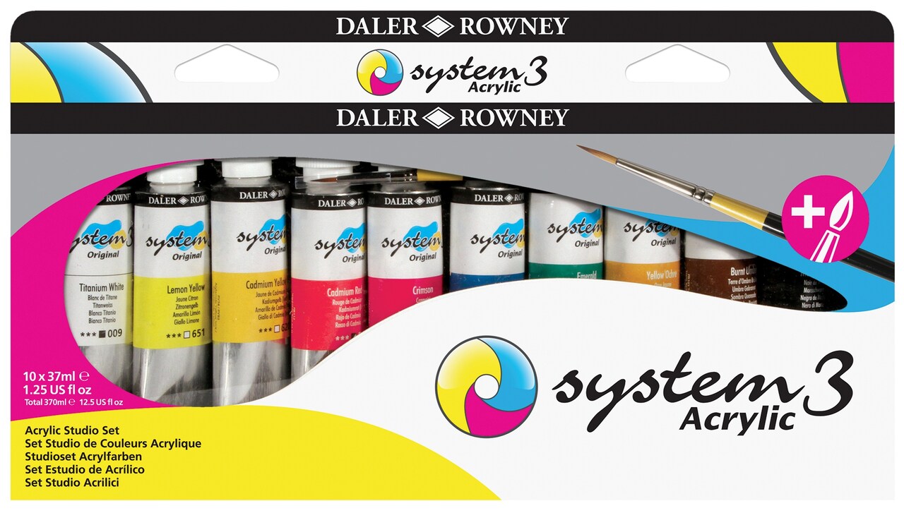 Daler-Rowney System3 Acrylic Paint Studio Set 10/Pkg-With Free Brush
